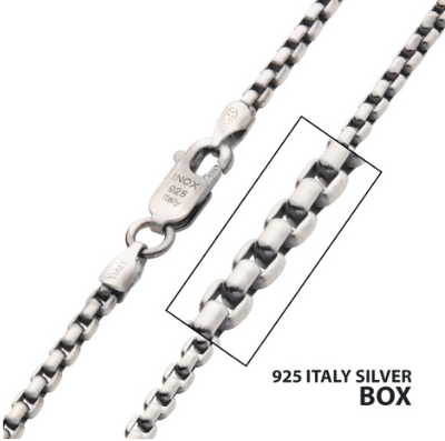 Sterling Silver Black Rhodium Plated Satin Finish Box Chain, 22"