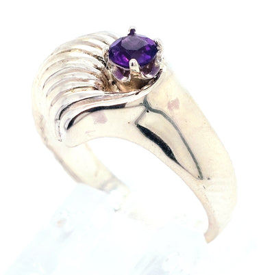 Sterling Silver 4mm Round Amethyst Ring (Size 7)