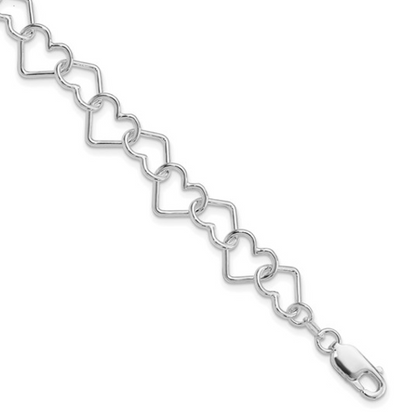 Sterling Silver Rhodium-plated Large Heart Link Bracelet (8 inches)