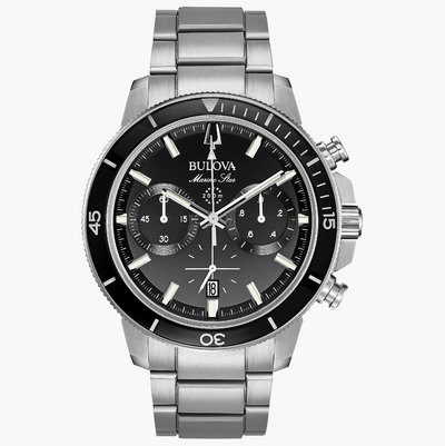 Gents Silver Tone Bulova "Marine Star" with Black Chronograph Dial