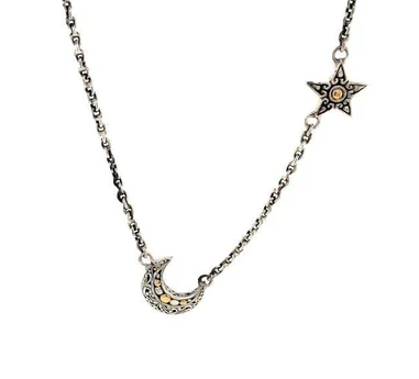 Sterling Silver & 18KY Moon & Star "Silver Sky Necklace"