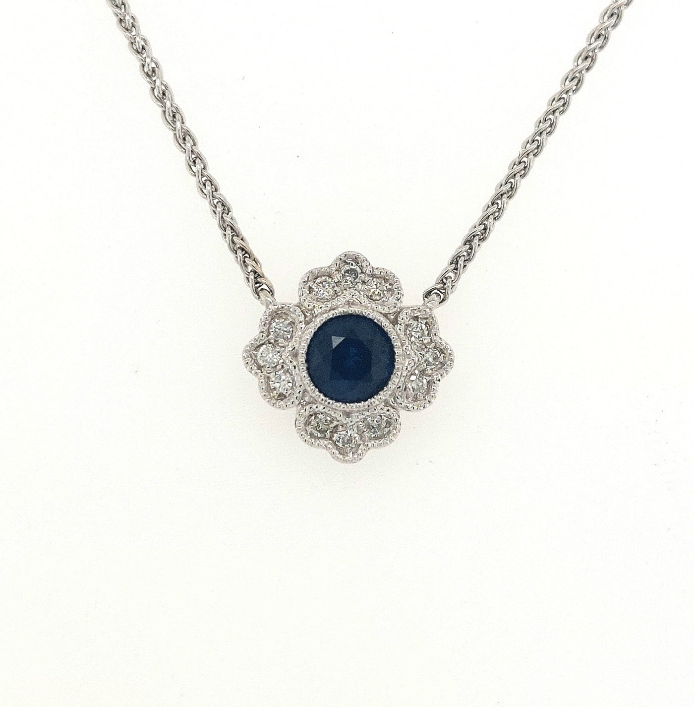 14KW Blue Sapphire & Diamond Necklace