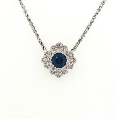 14KW Blue Sapphire & Diamond Necklace