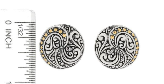 Sterling Silver and 18KY Round "Balinese Swirl Earrings"