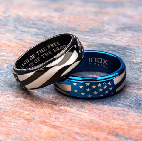 Black IP Steel American Flag Spinner Ring (Size 9)