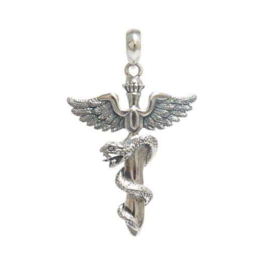 Sterling Silver Snake and Angel Sword "Ular" Pendant