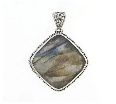 Sterling Silver 30mm Cushion Cut Labradorite "Payung Pendant"