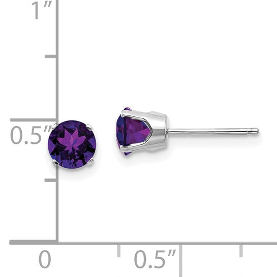 14k White Gold 5mm Amethyst Stud Earrings