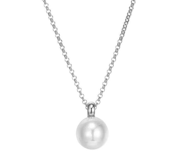 Sterling Silver ELLE "Simpatico" Rhodium Plated 10 mm White Shell Pearl Drop Necklace (17" + 3")