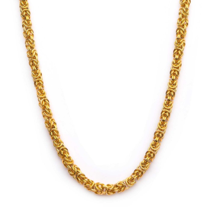 18K Gold Ion-Plated Stainless Steel King Byzantine Chain, 26in