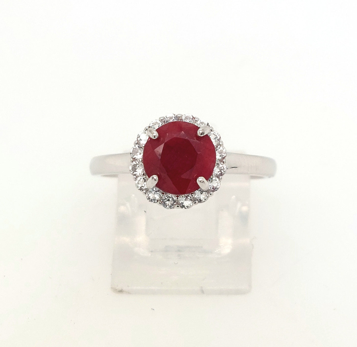 Sterling Silver Dyed Red Corundum & White Topaz "Dazzle" Ring