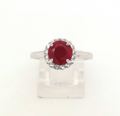 Sterling Silver Dyed Red Corundum & White Topaz "Dazzle" Ring