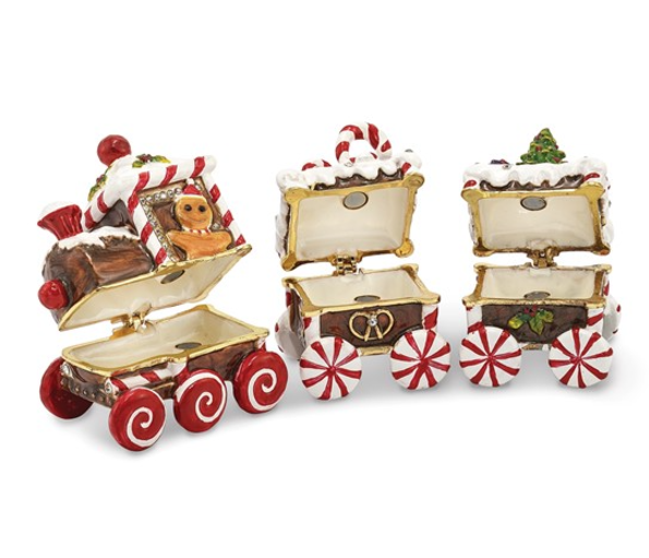 Luxury Giftware CANDY CANE Train Trinket Box with Matching 18 Inch Necklace