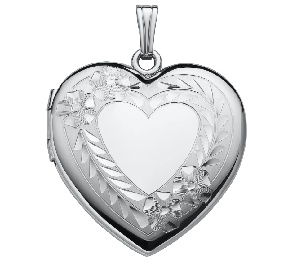 Sterling Silver Heart Shaped Locket with Floral Engraving