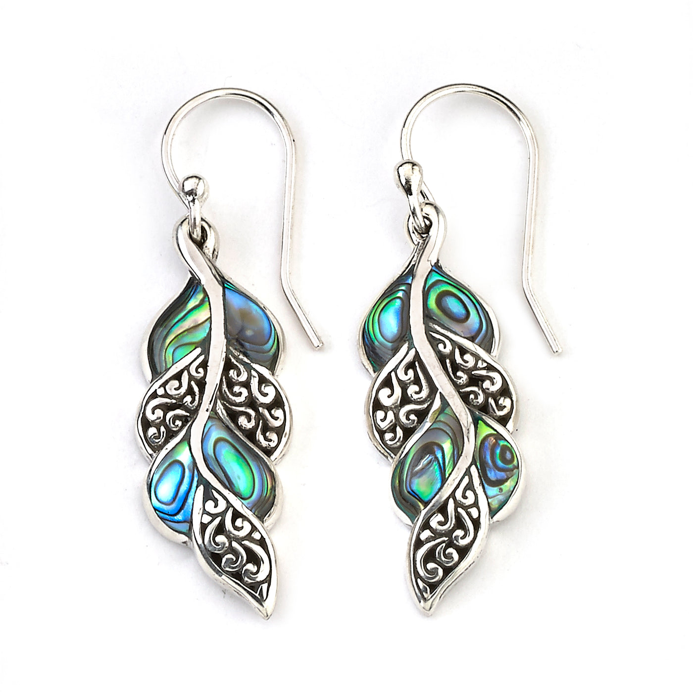 Sterling Silver "Cascada Leaf Earrings" with Paua