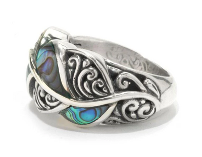 Sterling Silver "Cascada Leaf Ring" with Paua (Size 7)