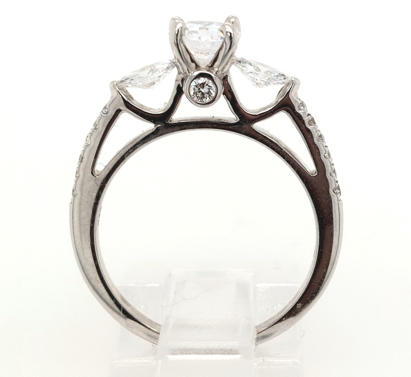 18KW Three-Stone Style Diamond Semi-Mount Ring