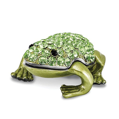 Luxury Giftware HOPPER Small Green Frog Trinket Box with Matching 18 Inch Necklace