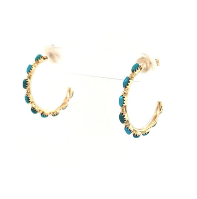 14KY Turquoise Half-Hoop Earrings with Friction Posts & Backs