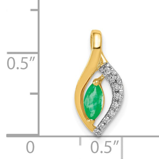 14KY Diamond and Marquise Emerald Pendant