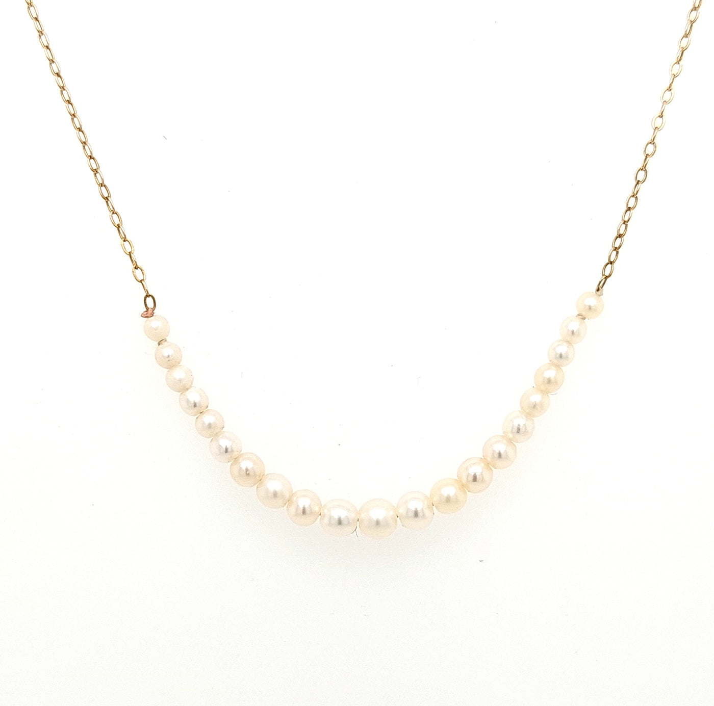 14KY Pearl Necklace with 2" of Graduated Pearls & 16in Gold Chain Gram Weight:1.2g