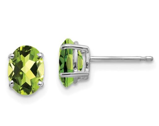 14KW 7x5mm Oval Peridot Post Earring Pair