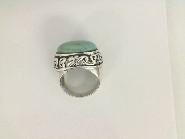 Sterling Silver Oval Blue Turquoise Ring