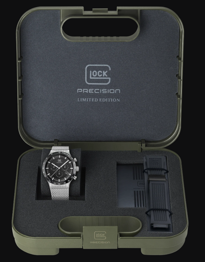 Gents Steel Glock Watch with Black Chronodial and Steel Mesh Strap