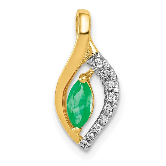 14KY Diamond and Marquise Emerald Pendant