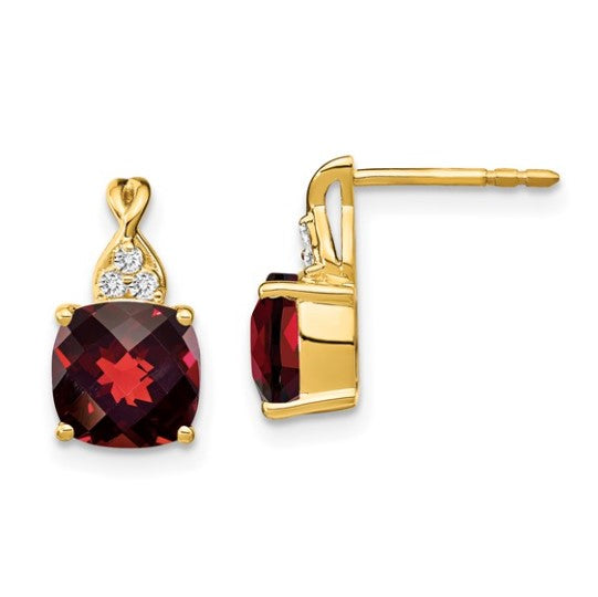 14k Checkerboard Garnet and Diamond Earrings