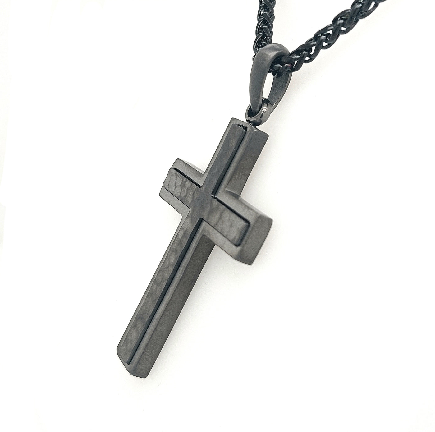 Stainless Steel Gun Metal IP Hammered Cross Necklace (24 inches)