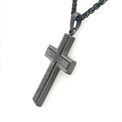 Stainless Steel Gun Metal IP Hammered Cross Necklace (24 inches)