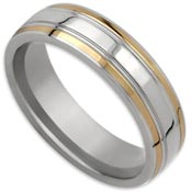 6mm Polished Titanium and 14KY Beveled Band Size: 10