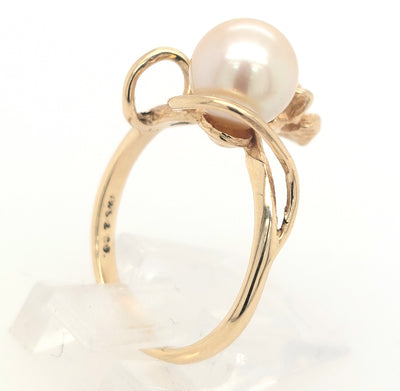 14KY Akoya Pearl Solitaire Ring 7.5mm Gram Weight:3.3g