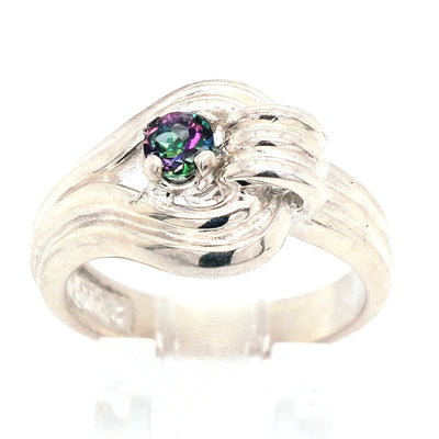 Sterling Silver 4mm Round Mystic Topaz Ring (Size 7.50)