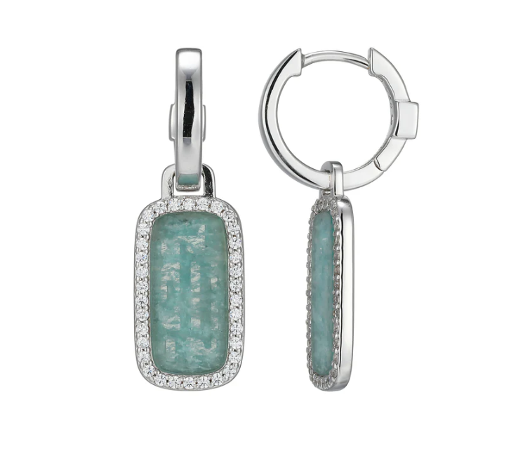 Sterling Silver ELLE "Allure 2.0" Rhodium-Plated Amazonite Hoop Dangle Earrings