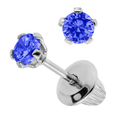 Sterling Silver Synthetic Sapphire Children's Earrings