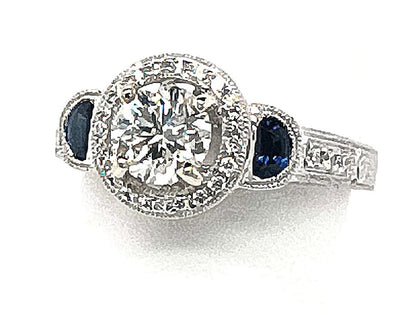 14KW .90ct RBC H/I1 center w/ GIA Rpt#2195481594 w/ .29ct of blue sapphires & .44ct G/SI2 of accent diamonds