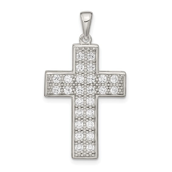 Sterling Silver Rhodium-plated CZ Latin Cross Pendant