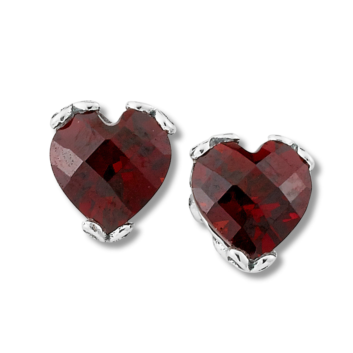 Sterling Silver 7mm Heart Shaped Garnet Studs