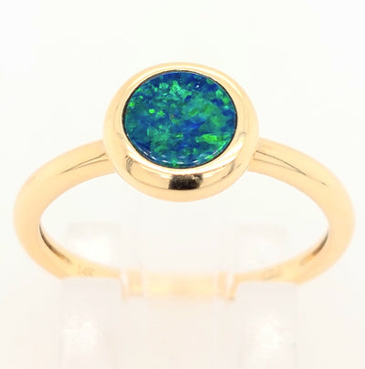 14KY 6mm Round Australian Opal Doublet Ring