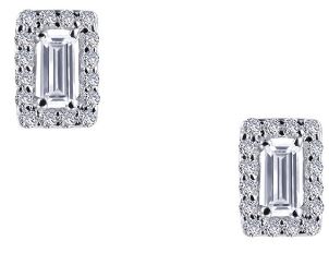 SS Lafonn Lassaire Baguette Halo Stud Earring Pair