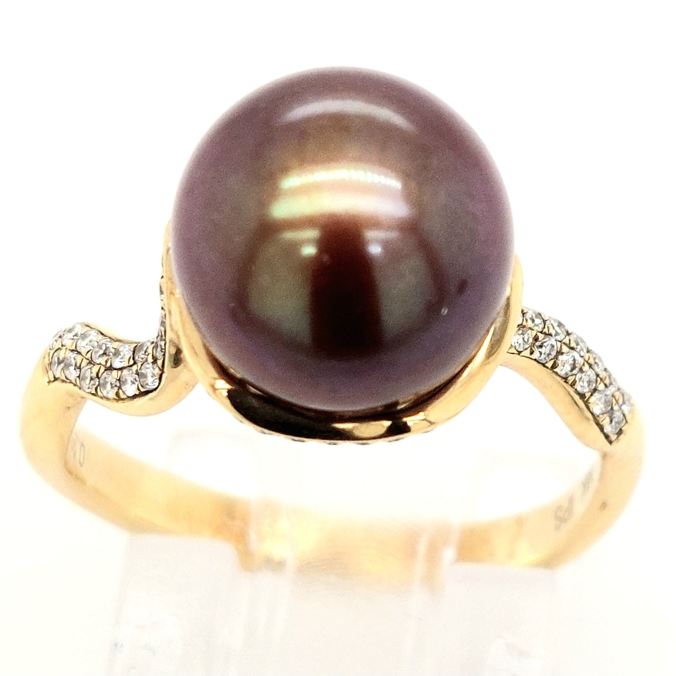 14KY Chocolate Pearl & Diamond Ring