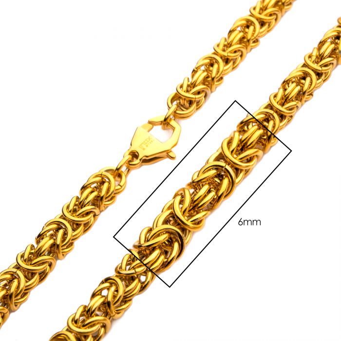 18K Gold Ion-Plated Stainless Steel King Byzantine Chain, 26in