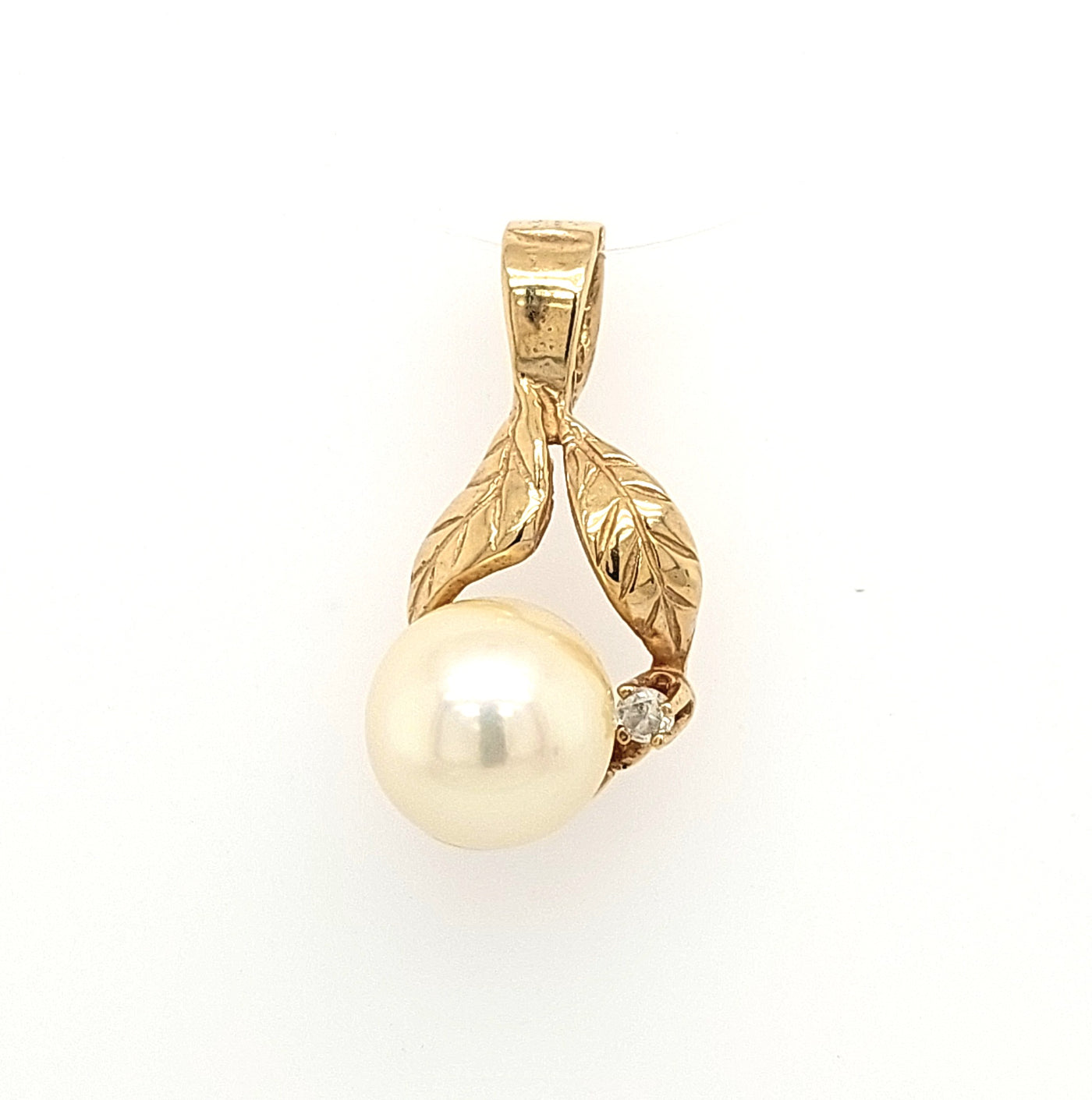 14KY 8mm Champagne Pearl & Diamond Pendant