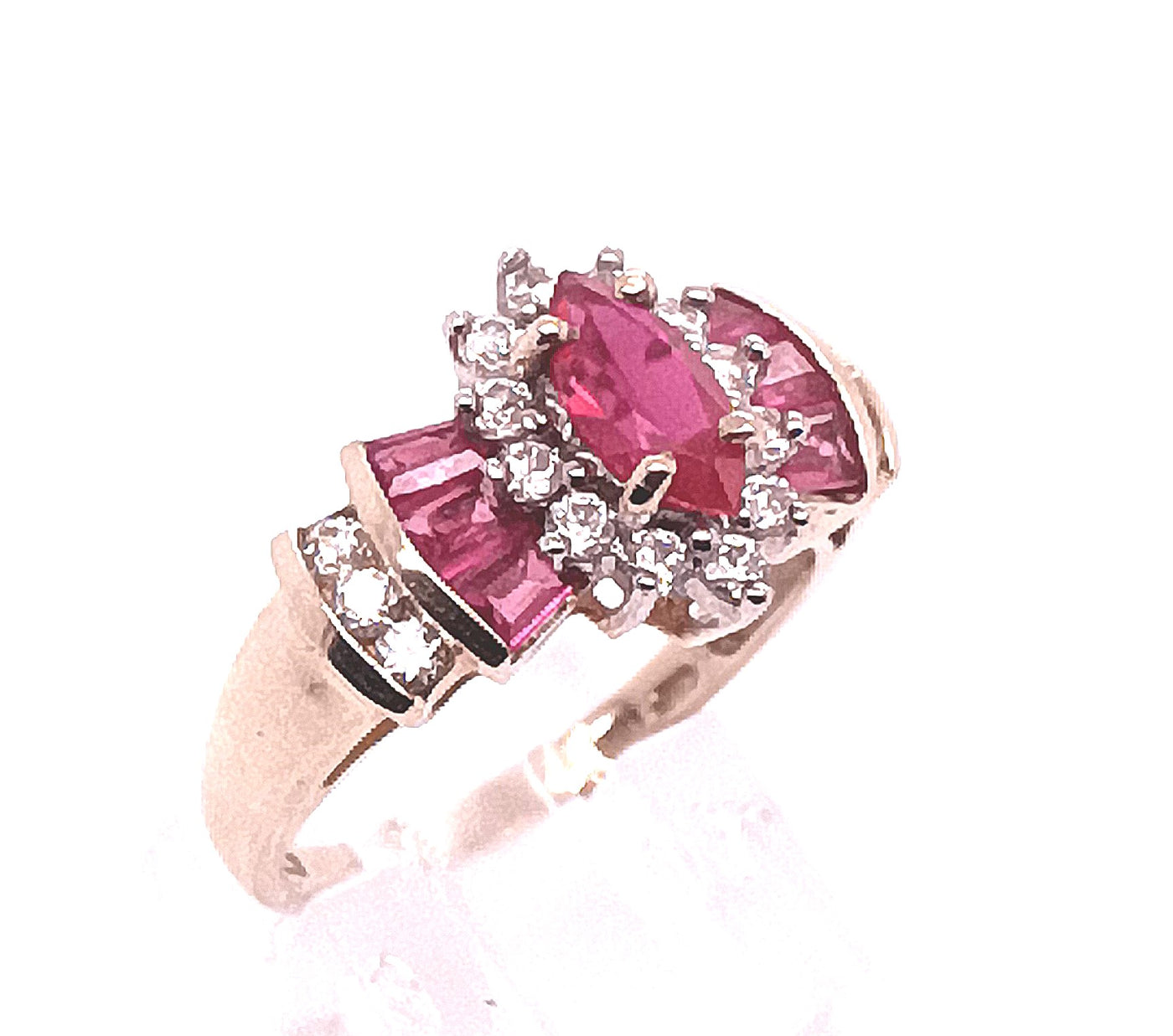 14KY Marquise Simulated Ruby & CZ Fashion Ring