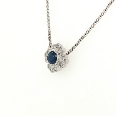 14KW Blue Sapphire & Diamond Necklace