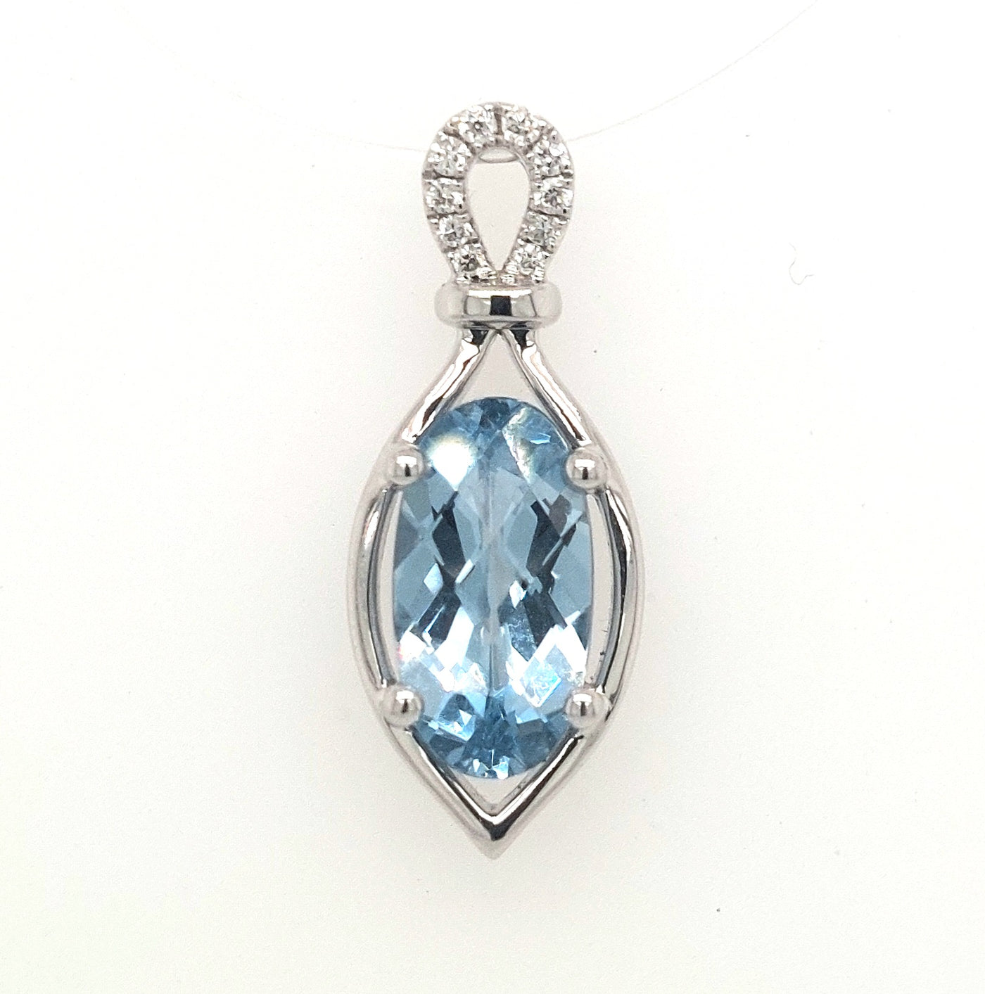 14KW Chatham Lab-Grown Aqua Spinel Pendant