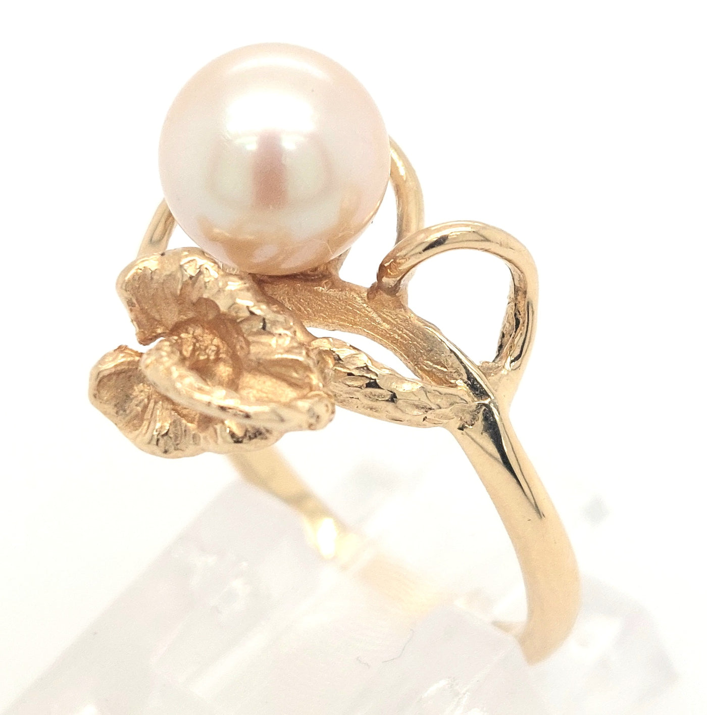 14KY Akoya Pearl Solitaire Ring 7.5mm Gram Weight:3.3g