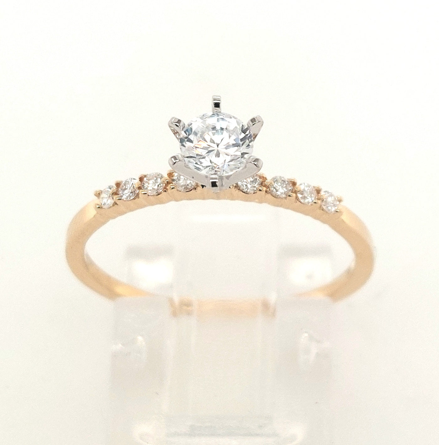 14KW Diamond Semi-Mount Ring with 0.40ct Cubic Zirconia Center (Size 7)